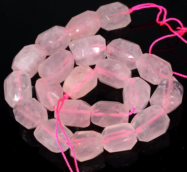 18X13MM Rose Quartz Gemstone Grade AA Faceted Nugget Loose Beads 7 inch Half Strand (80003289-B90)