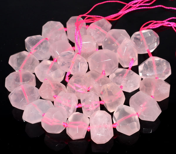 19X12-14X9MM Rose Quartz Gemstone Grade AAA Faceted Nugget Loose Beads 8 inch Half Strand (80003290-B90)