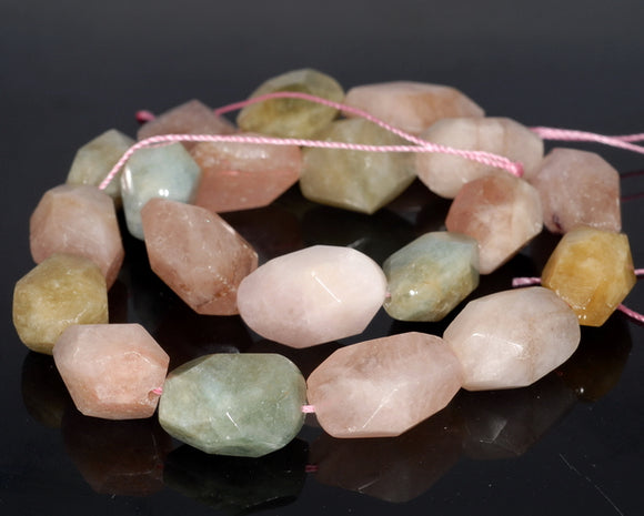 24X15-19X13MM Morganite Gemstone Faceted Nugget Loose Beads 8 inch Half Strand (80003300-B92)