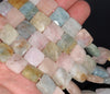 8-9MM Morganite Gemstone Faceted Square Loose Beads 16 inch Full Strand (80003301-B92)