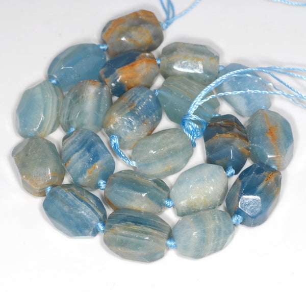 20X15-16X10MM Blue Calcite Gemstone Faceted Nugget Loose Beads 7.5 inch Half Strand (80003315-B91)