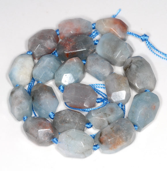 20X14-18X10MM Aquamarine Gemstone Faceted Nugget Loose Beads 7.5 inch Half Strand (80003323-B91)