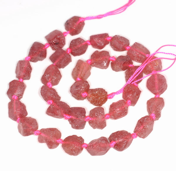 14X12-10X7MM Strawberry Lepidocrocite Quartz Gemstone Grade AAA Rough Nugget Pebble Loose Beads 16.5 inch Full Strand (80003326-B89)