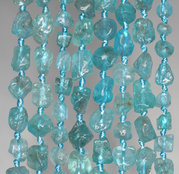 12X10-9X7MM Aqua Blue Apatite Gemstone Grade AAA Rough Nugget Pebble Loose Beads 16.5 inch Full Strand (80003330-B89)