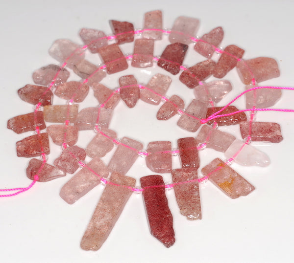 32X8-9X7MM Strawberry Lepidocrocite Quartz Gemstone Grade AA Stick Slice Loose Beads 8 inch Half Strand (80003334-B89)