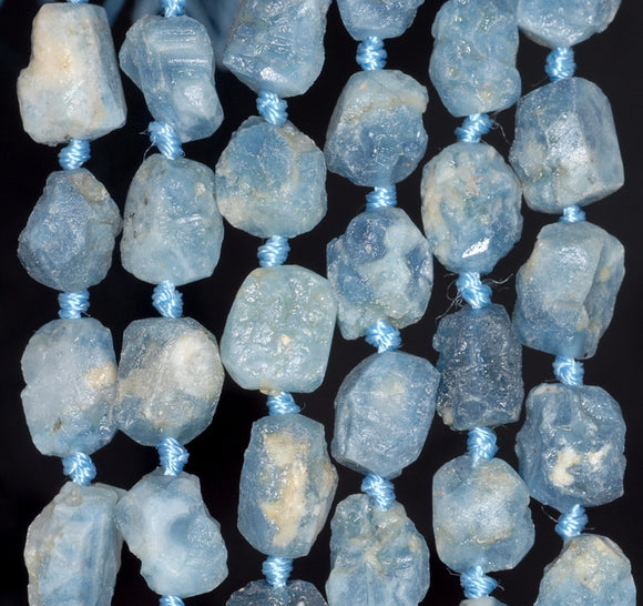 16X13-9X8MM Aquamarine Gemstone Grade AAA Rough Nugget Pebble Loose Beads 8 inch Half Strand (80003339-B89)