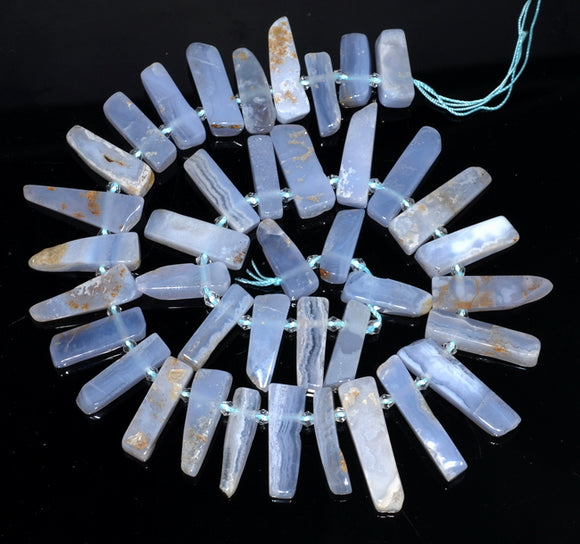 39X9-18X8MM Chalcedony Blue Lace Agate Gemstone Graduated Stick Loose Beads 17 inch Full Strand (80003347-B88)