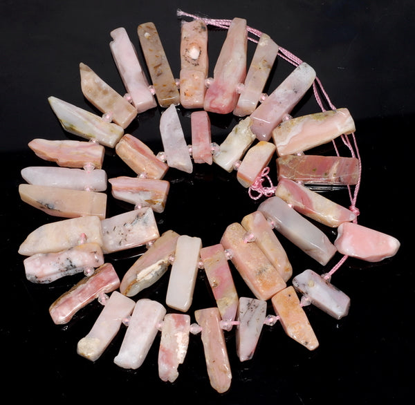 38X9-19X8MM Pink Opal Gemstone Grade A Graduated Stick Loose Beads 16 inch Full Strand (80003348-B88)