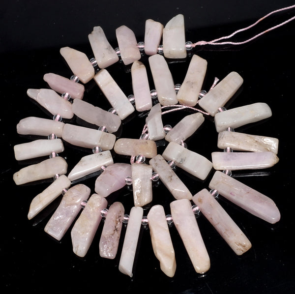 41X11-15X8MM Pink Kunzite Gemstone Grade A Graduated Stick Loose Beads 15.5 inch Full Strand (80003351-B88)