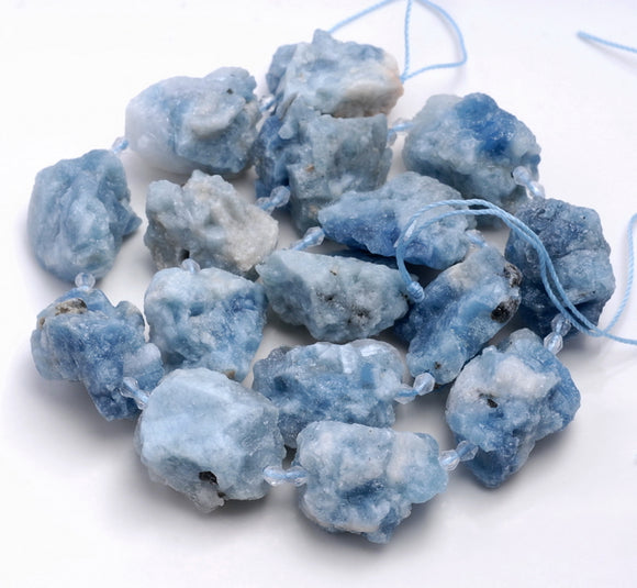 28X21-17X15MM Blue Aquamarine Gemstone Grade AAA Rough Nugget Loose Beads 7.5 inch Half Strand (80003355-B86)