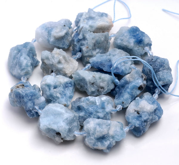 24X22-22X15MM Blue Aquamarine Gemstone Grade AAA Rough Nugget Loose Beads 7.5 inch Half Strand (80003356-B86)