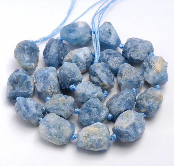 18X15-12X10MM Blue Aquamarine Gemstone Grade AAA Rough Nugget Loose Beads 8 inch Half Strand (80003357-B86)