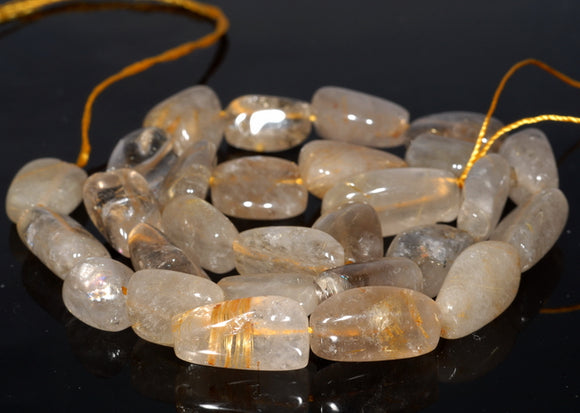 29X14-12X11MM Golden Rutilated Quartz Gemstone Nugget Pebble Loose Beads 15 inch Full Strand (80003380-B85)