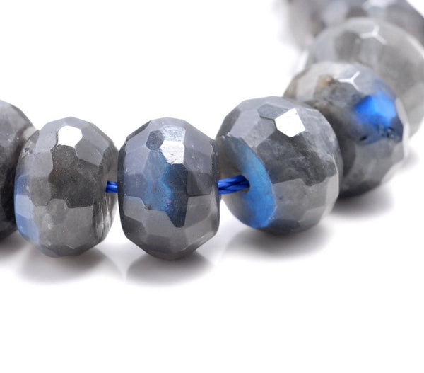 10-11MM Black Labradorite Gemstone Grade AA Faceted Rondelle Loose Beads 7.5 inch Half Strand (80003385-B85)