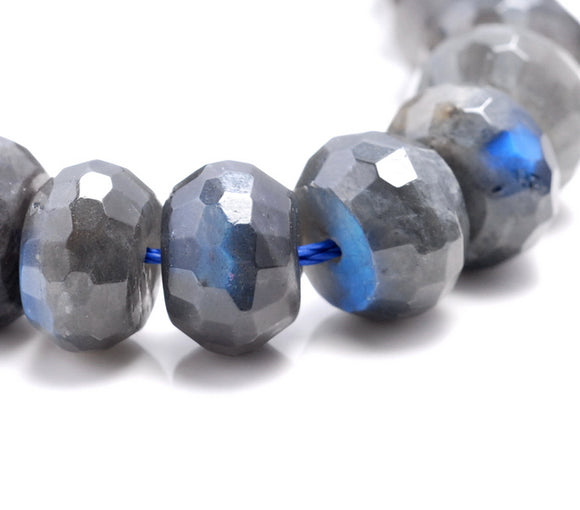 12-13MM Black Labradorite Gemstone Grade AA Faceted Rondelle Loose Beads 7.5 inch Half Strand (80003386-B85)