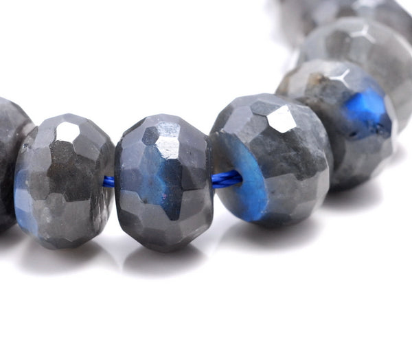 11-12MM Black Labradorite Gemstone Grade AA Faceted Rondelle Loose Beads 7.5 inch Half Strand (80003387-B85)