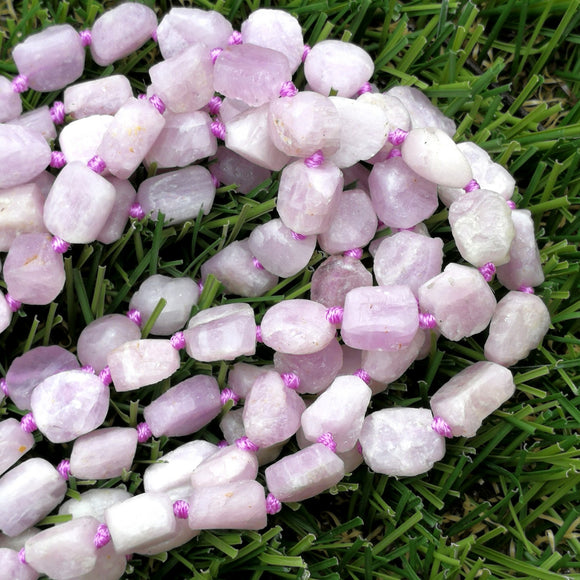 15X12-10X8MM Kunzite Gemstone Grade AAA Rough Nugget Pebble Loose Beads 16.5 inch Full Strand (80003391-B89)