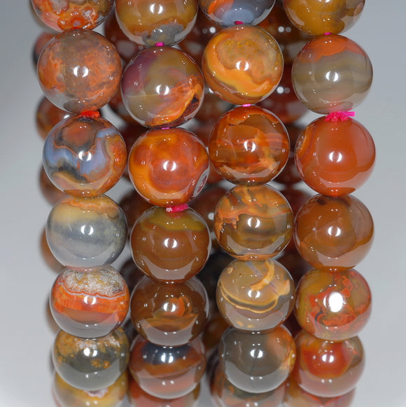 8-9MM Natural Red Brown Agate Gemstone Grade AAA Round Loose Beads 7 inch Half Strand (80003397-A83)