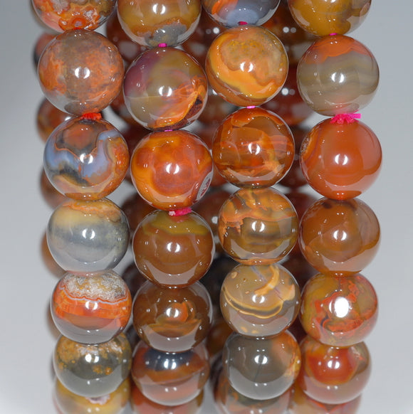 9-10MM Natural Red Brown Agate Gemstone Grade AAA Round Loose Beads 7 inch Half Strand (80003403-A83)