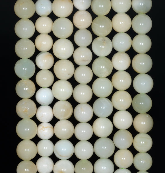 6MM Milky White Green Opal Gemstone Grade A Round Loose Beads 15.5 inch Full Strand (80003490-A77)