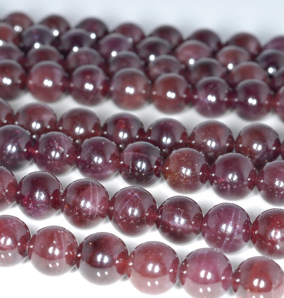 6-7MM Cat Eye Red Garnet Gemstone Grade AA Round Loose Beads 6.5 inch Half Strand (80003516-A161)