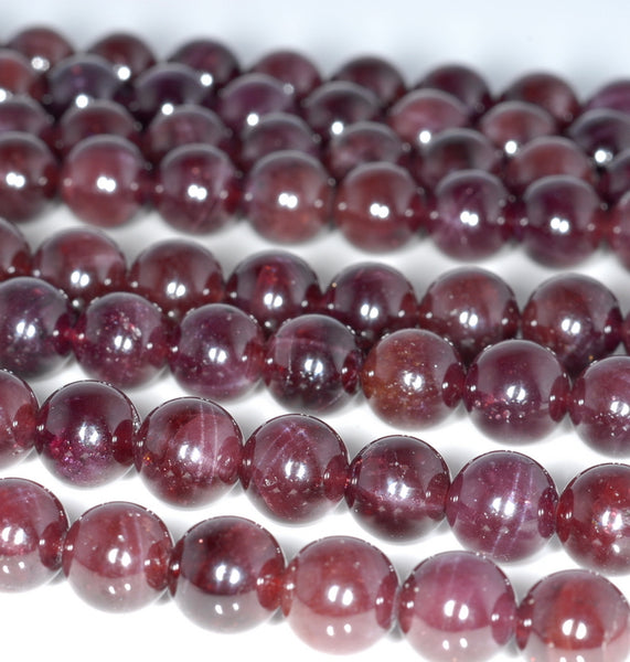 7-8MM Cat Eye Red Garnet Gemstone Grade AA Round Loose Beads 7 inch Half Strand (80003518-A161)