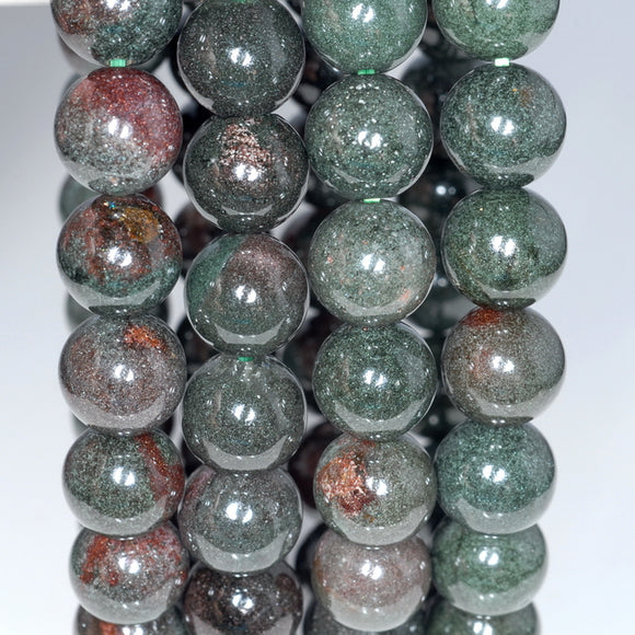 9-10MM Rare Dark Green Phantom Quartz Gemstone Grade AAA Round Loose Beads 7 inch Half Strand (80003532-A163)