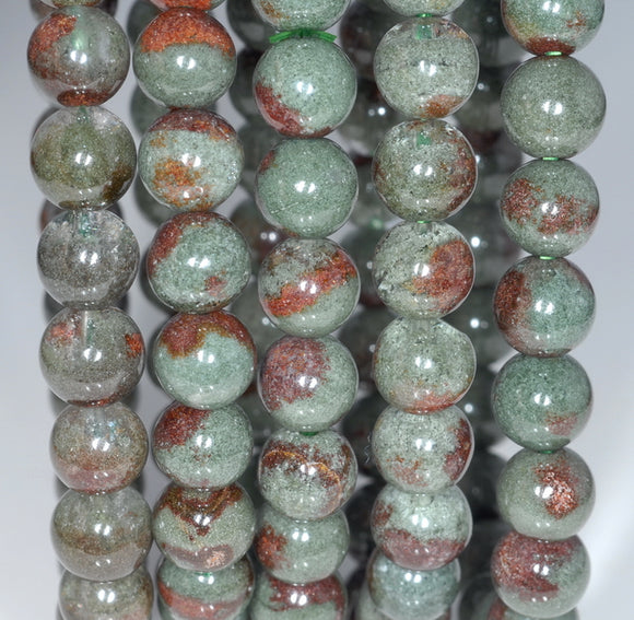 7-8MM Green Red Green Phantom Quartz Gemstone Grade AA Round Loose Beads 7 inch Half Strand (80003537-A163)