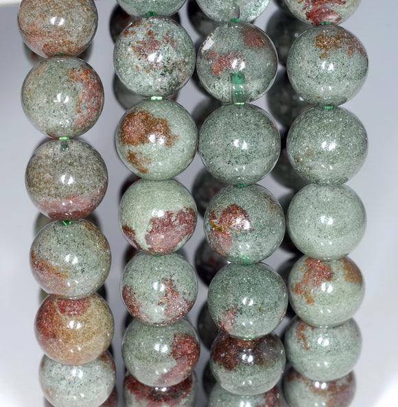 9-10MM Green Red Green Phantom Quartz Gemstone Grade AA Round Loose Beads 7 inch Half Strand (80003539-A163)