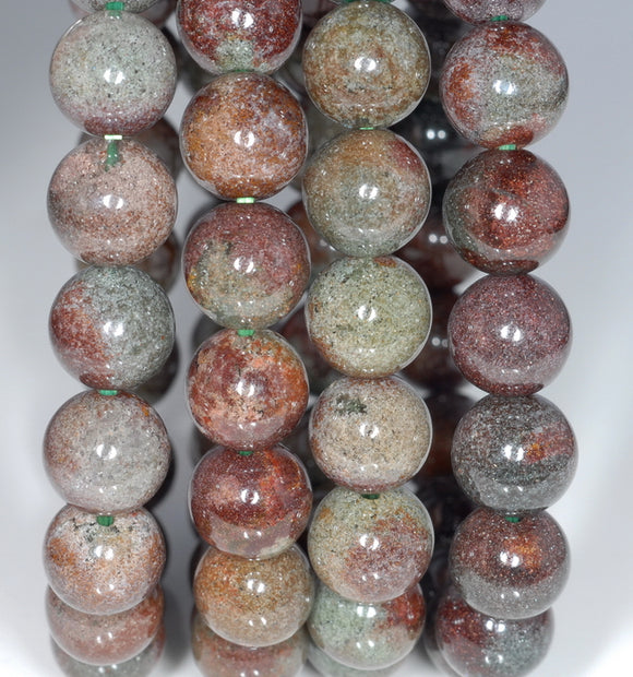 10MM Green Red Green Phantom Quartz Gemstone Grade AA Round Loose Beads 7.5 inch Half Strand (80003561-A162)