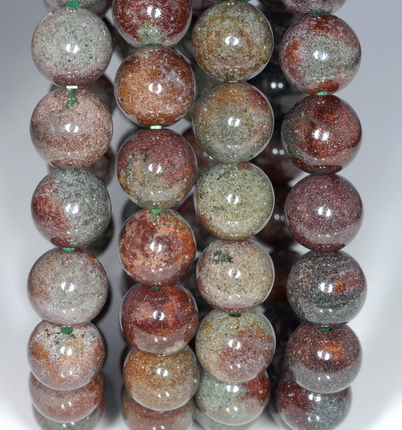 11MM Green Red Green Phantom Quartz Gemstone Grade AA Round Loose Beads 7.5 inch Half Strand (80003563-A162)