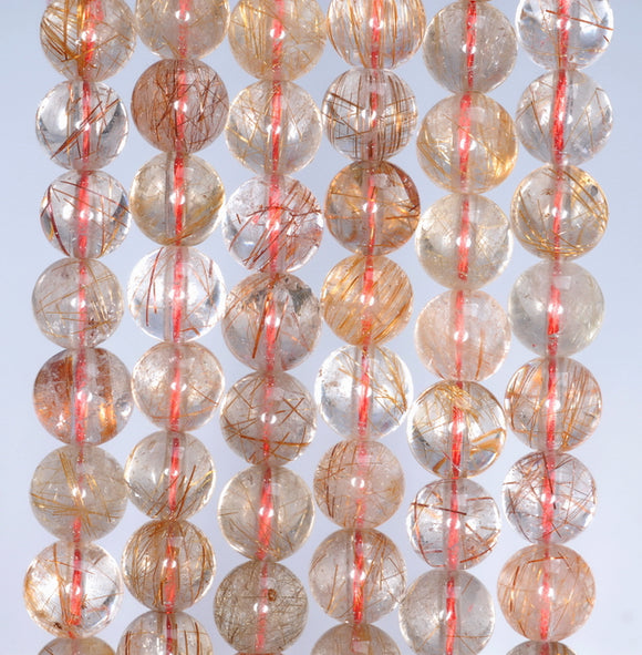 7-8MM Copper Bronze Rutilated Quartz Gemstone Grade AA Round Loose Beads 7 inch Half Strand (80003604-A173)