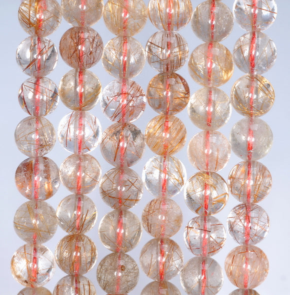 8-9MM Copper Bronze Rutilated Quartz Gemstone Grade AA Round Loose Beads 7 inch Half Strand (80003605-A173)