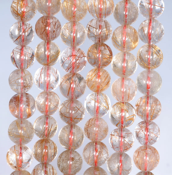 10-11MM Copper Bronze Rutilated Quartz Gemstone Grade AA Round Loose Beads 7.5 inch Half Strand (80003607-A173)