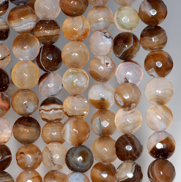 10MM Light Coffe Agate Gemstone Faceted Round Loose Beads 15 inch Full Strand (80003611-A164)