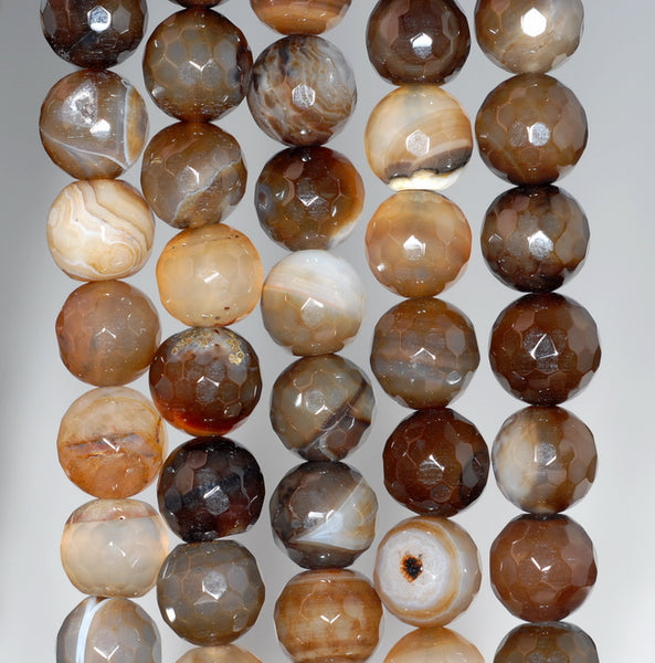 10MM Coffe Agate Gemstone Faceted Round Loose Beads 7.5 inch Half Strand (80003612 H-A164)