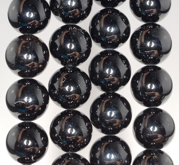 14MM Rare Black Rock Crystal Gemstone Grade AAA Round Loose Beads 15.5 inch Full Strand (80003788-B95)