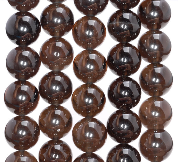 14MM Natural Clear Dark Smoky Quartz Gemstone Grade AAA Round Loose Beads 7.5 inch Half Strand (80003803 H-B94)