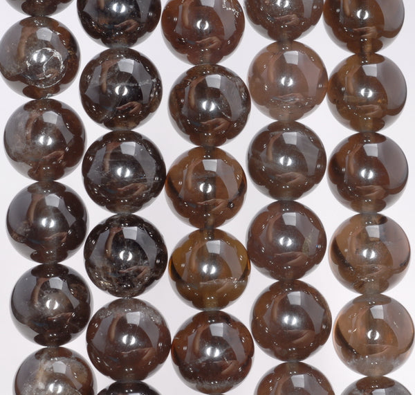 14MM Natural Dark Black Smoky Quartz Gemstone Grade AAA Round Loose Beads 15.5 inch Full Strand (80003817-B96)