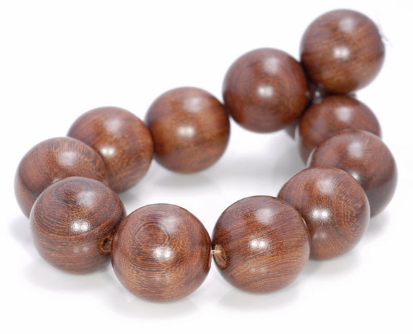 17-18MM Brown Lace Sandalwood Round Loose Beads 8 inch (80003901-W10)