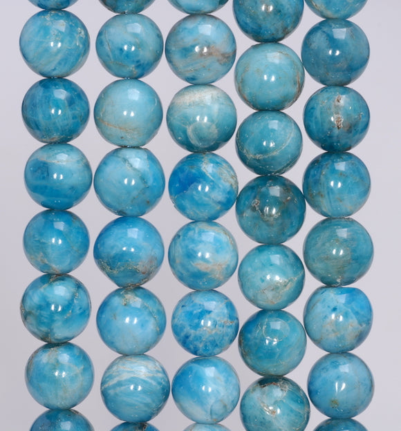 9MM Ocean Blue Apatite Gemstone Grade A Round Loose Beads 7.5 inch Half Strand (80003928-B104)