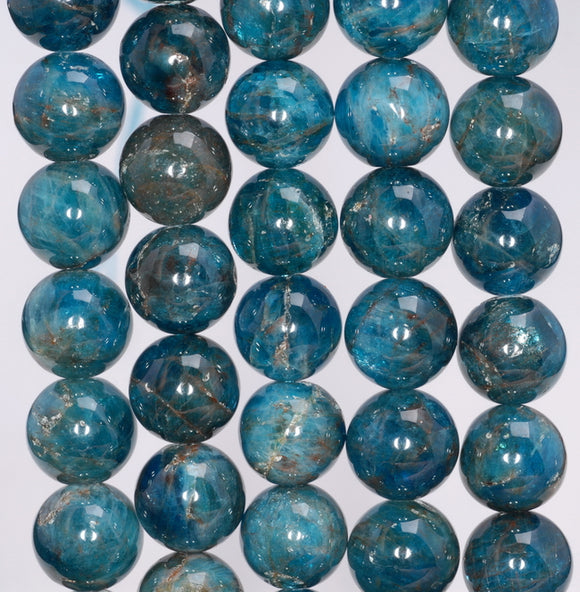 10MM Dark Blue Apatite Gemstone Grade A Round Loose Beads 7.5 inch Half Strand (80003936-B104)