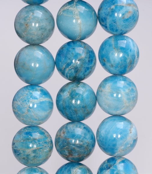 11-12MM Ocean Blue Apatite Gemstone Grade A Round Loose Beads 7.5 inch Half Strand (80003949-B104)