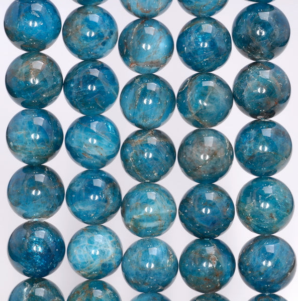 11-12MM Dark Blue Apatite Gemstone Grade A Round Loose Beads 7.5 inch Half Strand (80003950-B104)