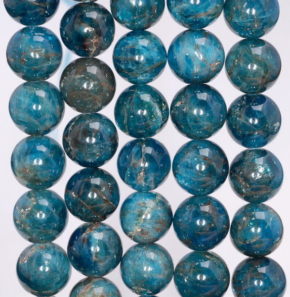 11-12MM Dark Blue Apatite Gemstone Grade A Round Loose Beads 7.5 inch Half Strand (80003951-B104)