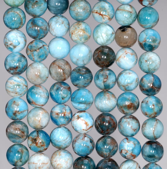 8MM White Blue Apatite Gemstone Round Loose Beads 15.5 inch Full Strand (80003983-B98)