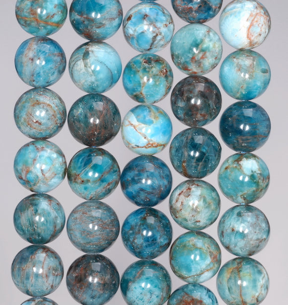 10MM White Blue Apatite Gemstone Round Loose Beads 7.5 inch Half Strand (80003986 H-B99)