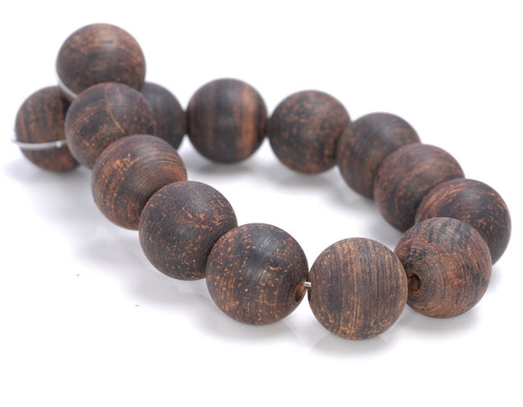 15-16MM Matte Vietnam Aquilaria Eaglewood Round Loose Beads 8 inch (80004039-W11)