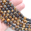 8MM Golden Blue Tiger Eye Gemstone Round Loose Beads 15.5 inch Full Strand (80004083-B110)