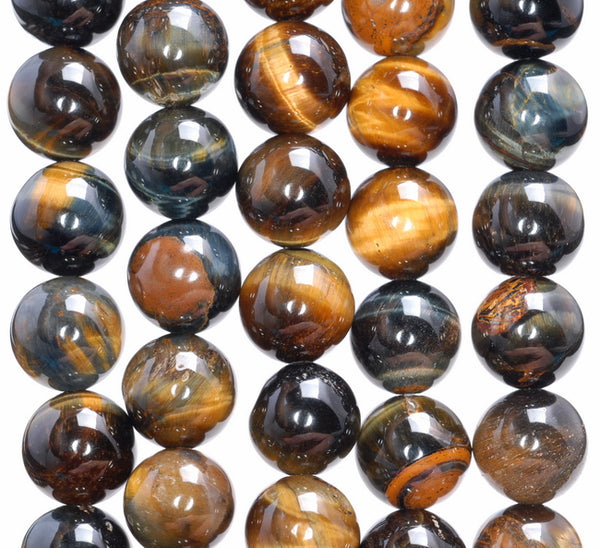 8MM Golden Blue Tiger Eye Gemstone Round Loose Beads 15.5 inch Full Strand (80004083-B110)